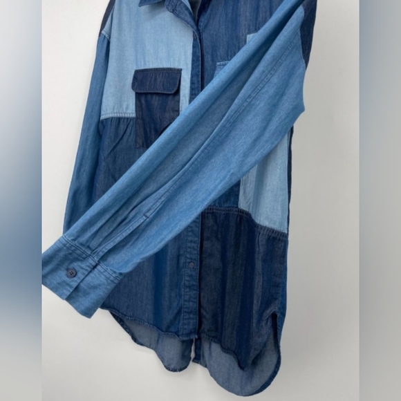 A.N.A. A New Approach Denim Patchwork Burron Down - Picture 3 of 7